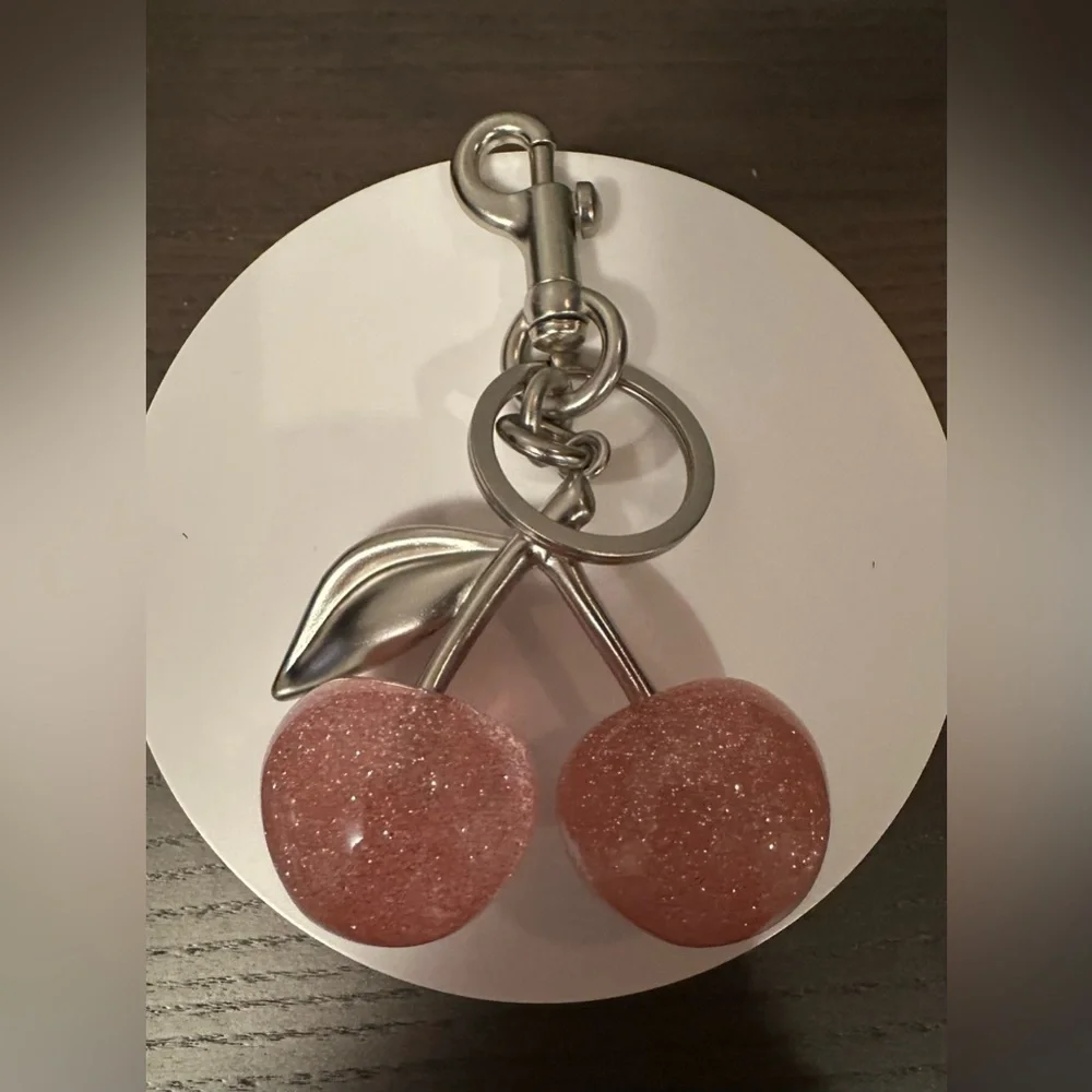Glittering Cherry Keychain in Sparkling Pink